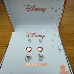 HTF Limited DISNEY Silver Plated Rose Gold MINNIE MOUSE 3 Pair EARRING Set